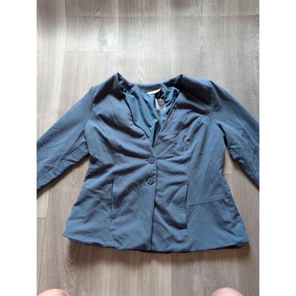 Logo Lori Goldstein Blue Long Sleeve Button-Front WomenS Blazer Jacket L Nwot - Picture 4 of 6